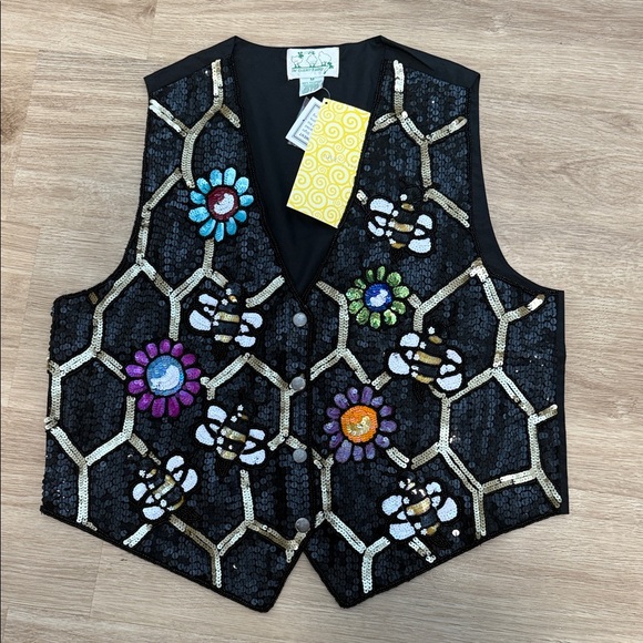 Quacker Factory Jackets & Blazers - Vintage Quacker Factory Sequin Bees Floral Vest